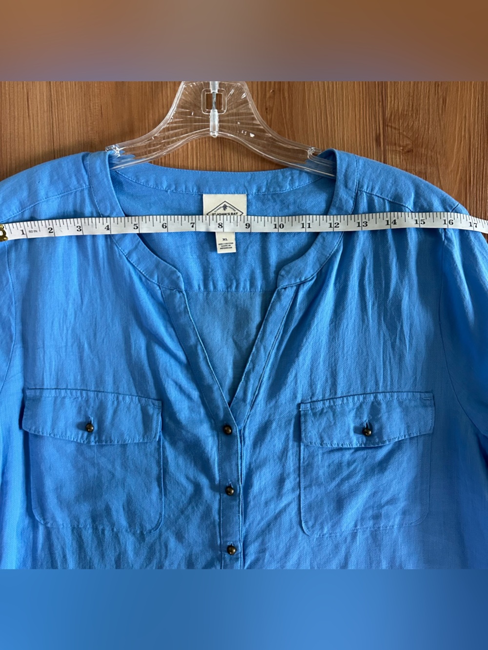 St. John's Bay Blue Women's Tunic Henley Blouse with chest pockets - Picture 4 of 7